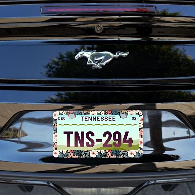 Folk Floral License Plate Frame Colorful Flowers Stainless Steel License Plate - Image 7