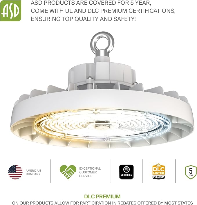 ASD LED High Bay UFO Light Fixture, Commercial Shop Lighting | 3CCT, IP69K - Image 9