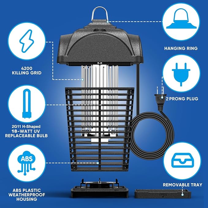 Bug Zapper Outdoor Electric, 4200V Mosquito Zapper, Insect Fly Zapper Outdoor - Image 3
