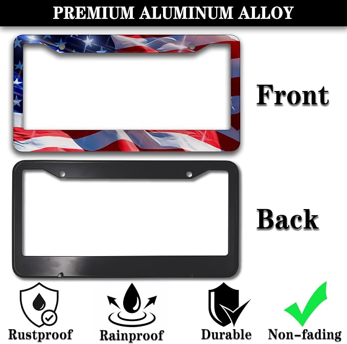 License Plate Frames for Men Multicolor Car Plate Frame for Women American Flag - Image 3