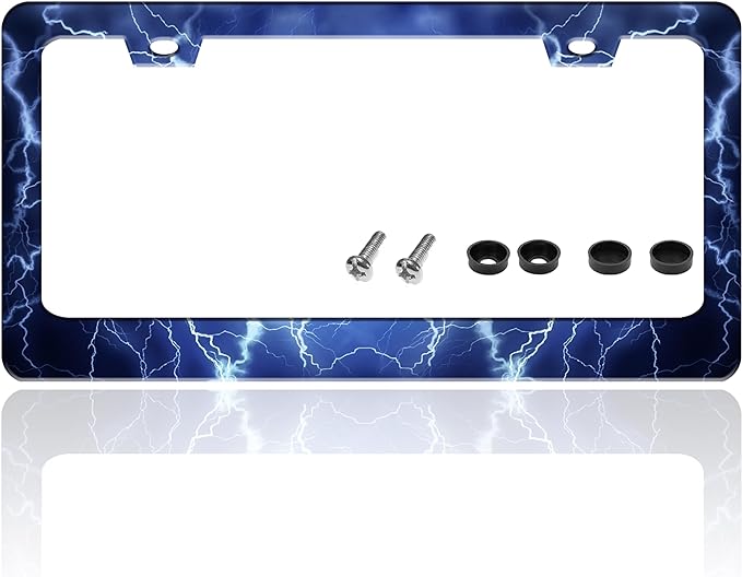 Blue Lightning License Plate Frame Funny Thunder License Plate Holder by TINALUIN