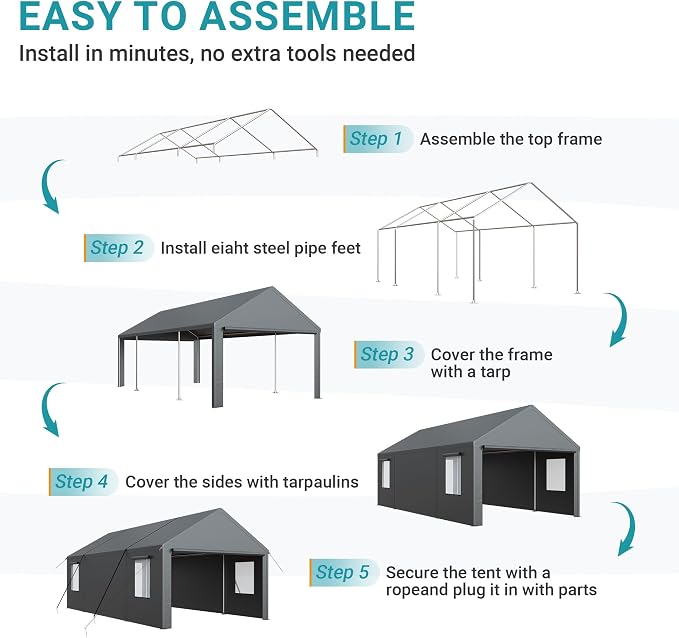 Carport, 13x25 FT Heavy Duty Car Port - Image 6