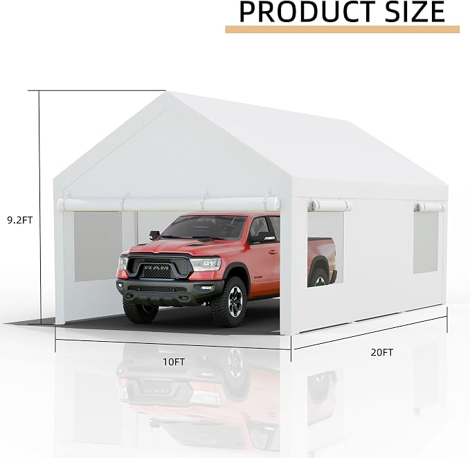 JY QAQA Carport, 12x20 FT Heavy Duty Carport Reinforced Steel Poles - Image 3