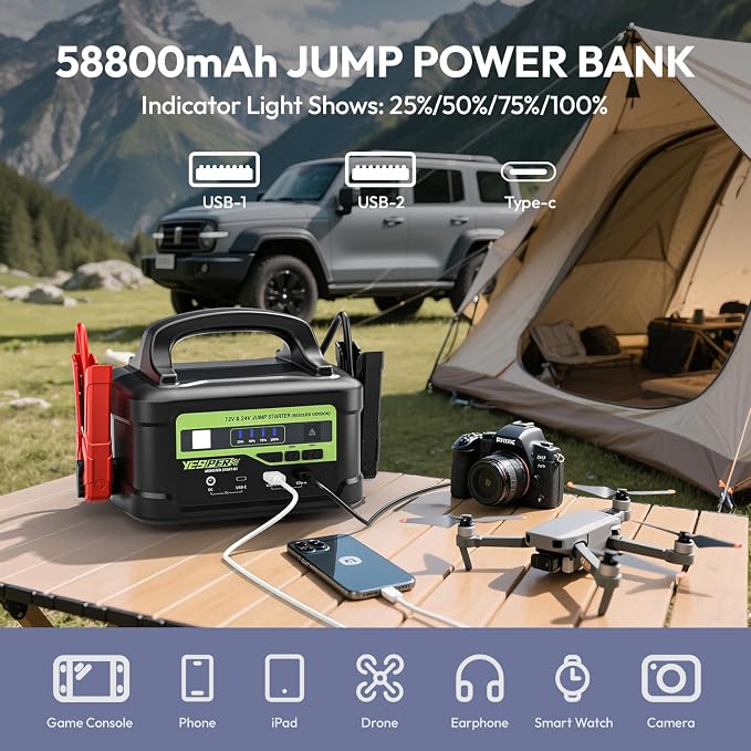 YESPER 6000A Jump Starter with 145W Quick Charge, 12V/24V Heavy Duty Truck - Image 4
