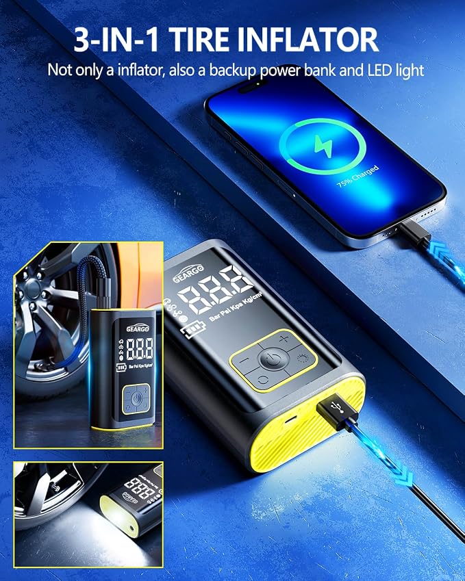 GEARGO Portable Tire Inflator Air Compressor 150PSI Cordless Air Pump - Image 3