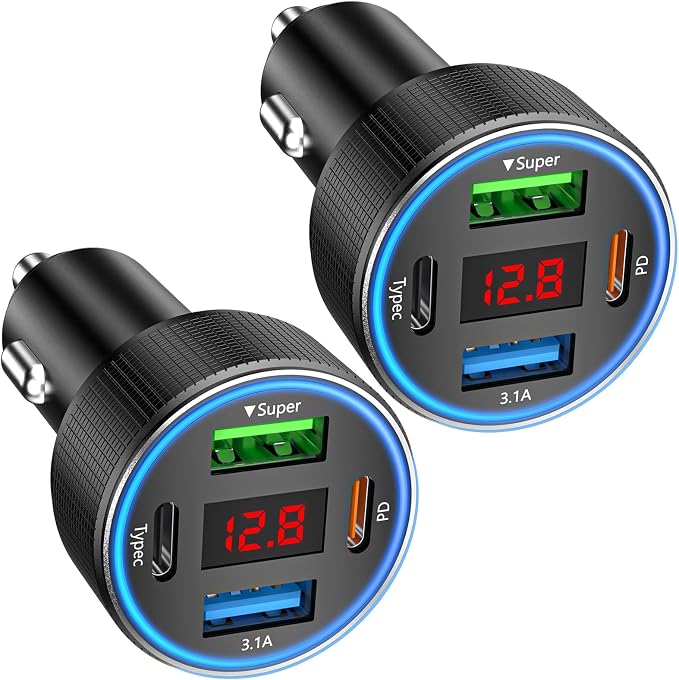USB C Car Charger, 78W 4 Port Car Phone Charger Adapter Fast Charging, Dual USB by HOME