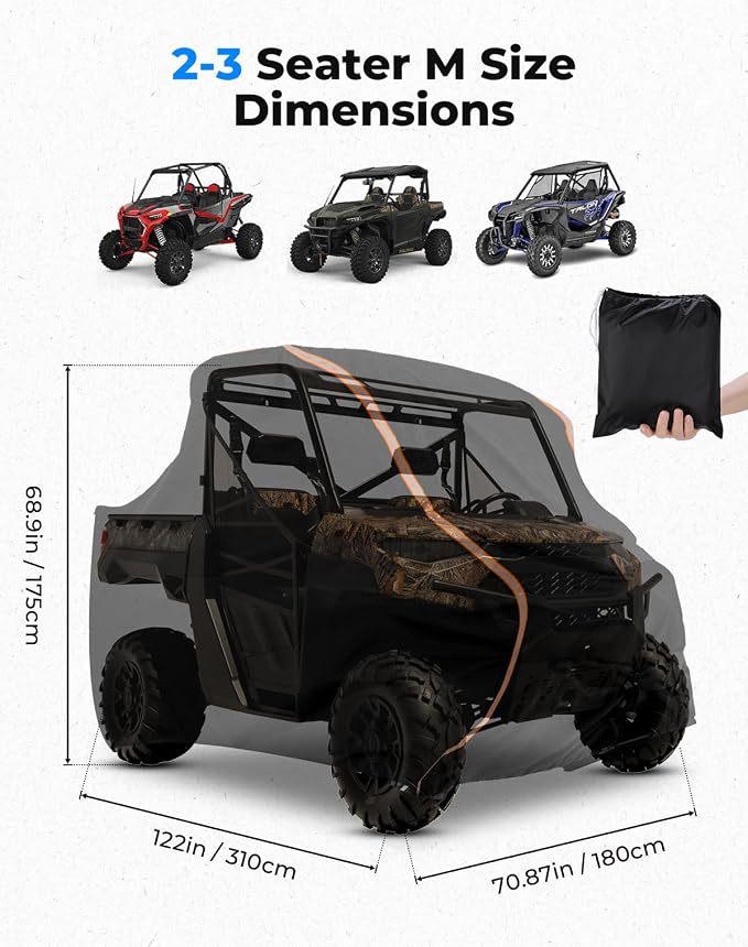 KEMIMOTO UTV Cover 2 Seater Heavy Duty Medium Size Compatible - Image 2