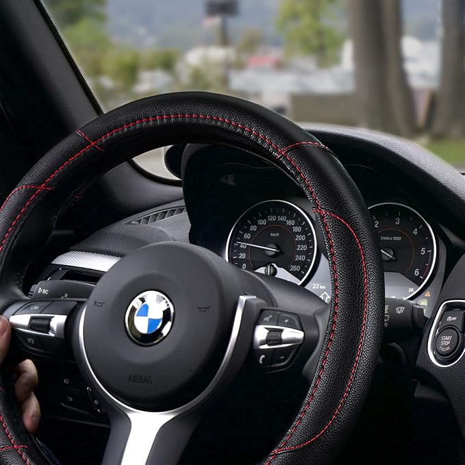 Leather Car Steering Wheel Cover, Non-Slip Car Wheel Cover Protector Breathable - Image 2
