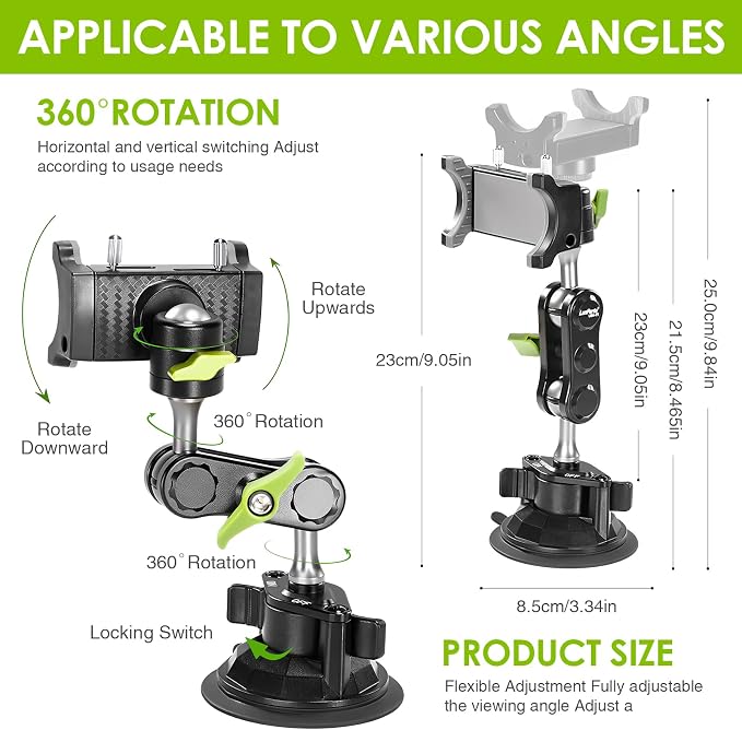 Suction Cup Phone Mount 360 Rotating Universal Ball Head Arm - Image 6