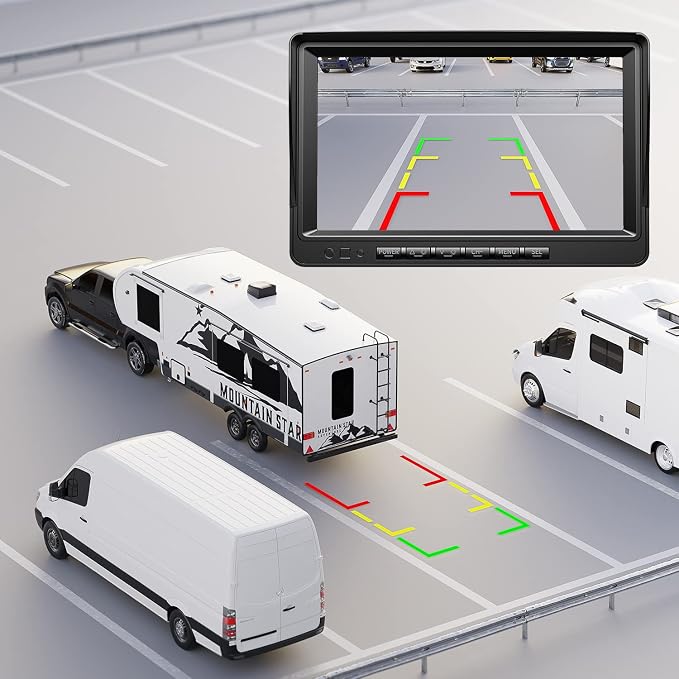 Fookoo HD 1080P 7" Wired Backup Camera System, 7-inch Quad Split Screen Monitor - Image 6