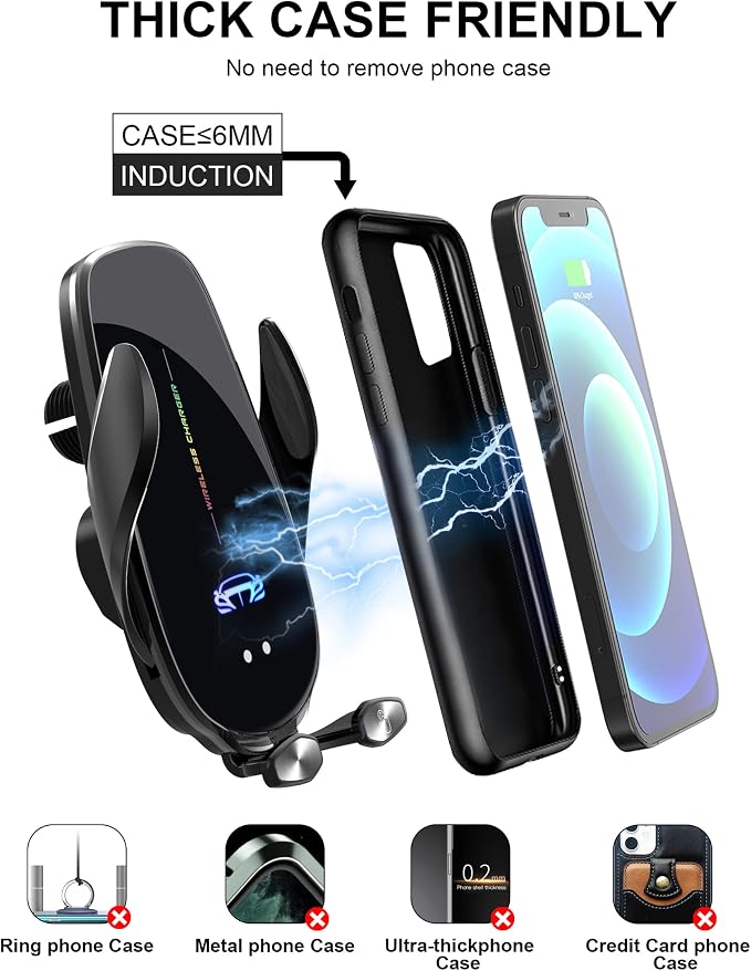 Wireless Car Charger Mount, Fast Charging Auto Clamping 15W Intelligent Dual - Image 6