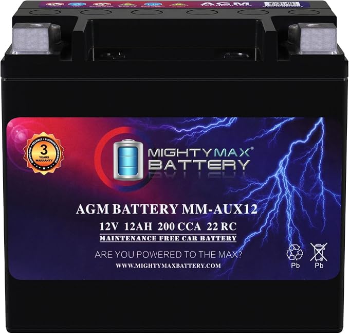 Mighty Max Battery MM-AUX12 Auxiliary Battery 12V 12Ah, 200 CCA Rechargeable by Mighty+Max+Battery