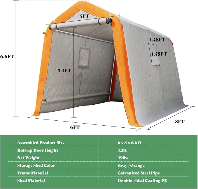 AMERLIFE 6x8x6.6 FT Heavy Duty Portable Shed Storage Shelter, Outdoor Storage - Image 2