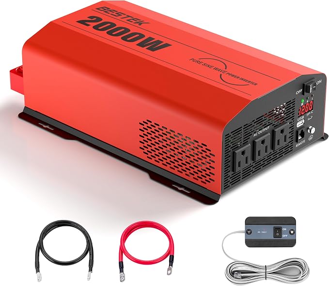 BESTEK 2000 Watt Pure Sine Wave Power Inverter 12V DC to 110V/120V AC Converter by BESTEK