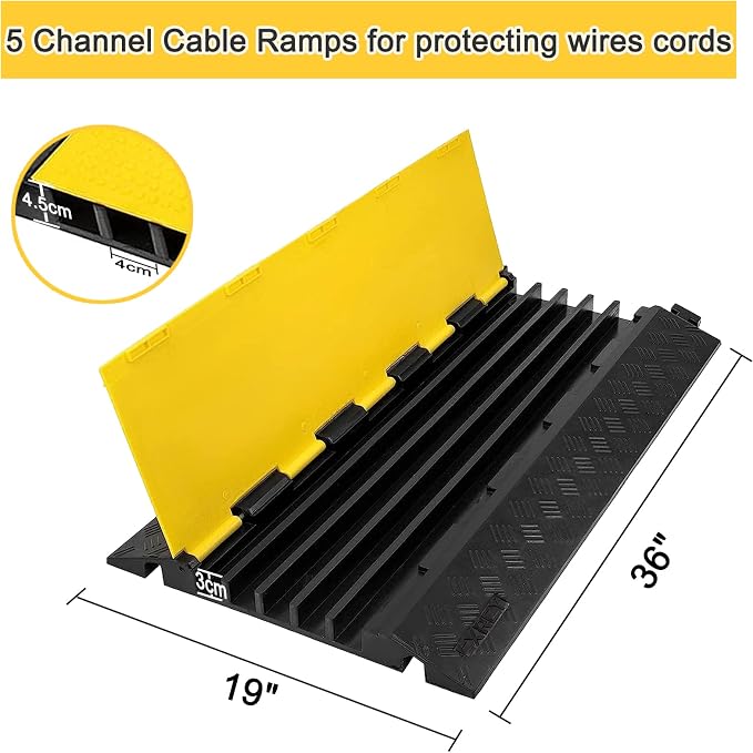 CXRCY 5 Channel Cable Protectors Ramp, 18000lbs Capacity Heavy Duty Rubber - Image 7