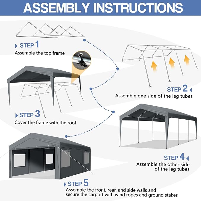VINGLI 12x20 Carport Canopy Portable Garage - Image 5