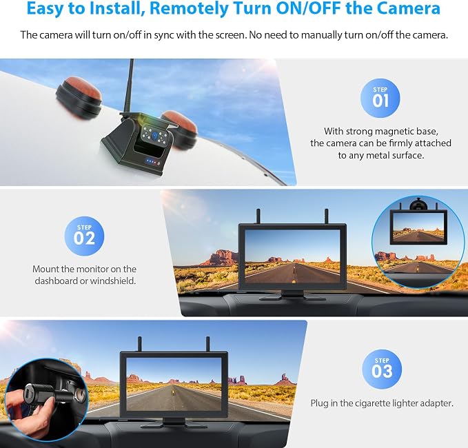 4 Magnetic Solar Wireless Backup Camera HD1080P DVR 10.1" Touchscreen Monitor - Image 2