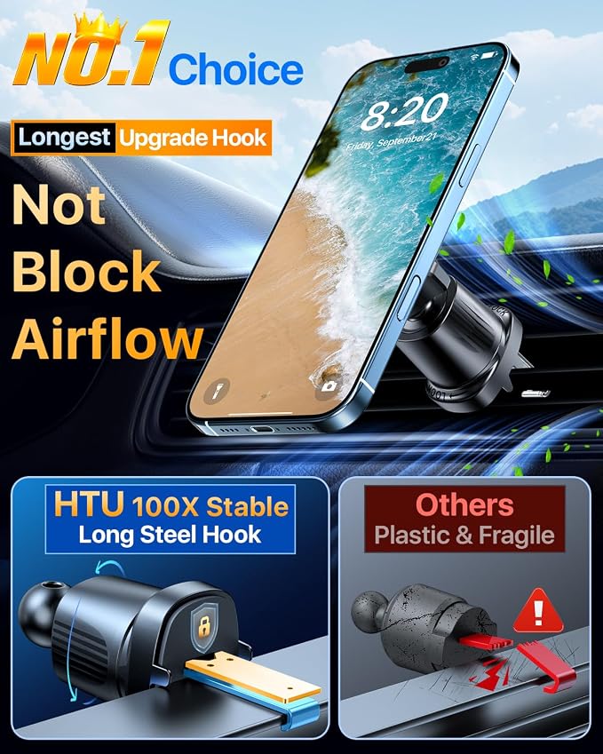 HTU for MagSafe Car Phone Mount Magnetic Phone Holder for Windshield Vent - Image 3
