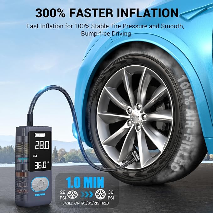 AVAPOW AP18 Tire Inflator Portable Air Compressor, 300% Faster 150 PSI Cordless - Image 2