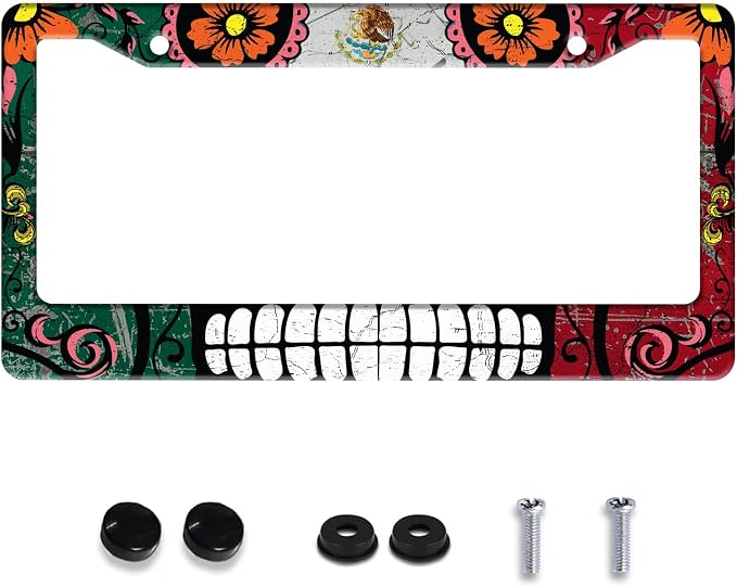Personalized License Plate Frame Stainless Steel Mexico Flag Skull Funny Car by Invincibleframe