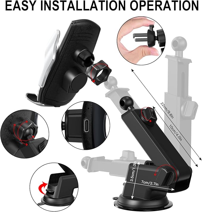 Car Phone Mount, Auto-Clamping Smart Sensor 10W Qi Fast Charging Car Front - Image 5