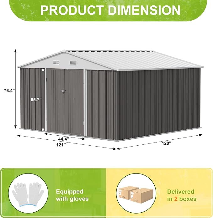 JUMMICO 10 x 10 FT Outdoor Storage Shed, Large Metal Garden Shed & Tool Sheds - Image 7