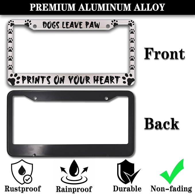 License Plate Cover Black and White License Plate Frames Dogs Leave Paw Prints - Image 3