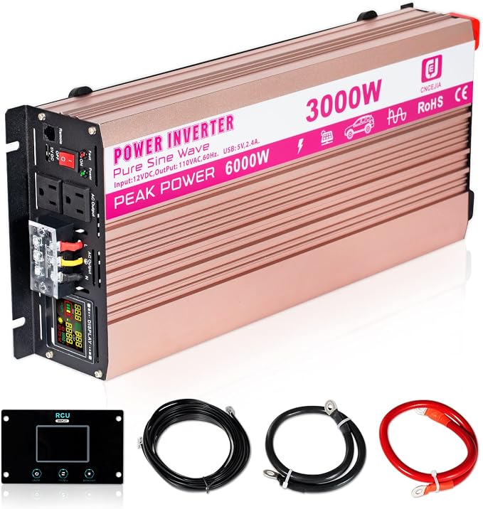 CEJIA Power Inverter 3000W Pure sine Wave ac car Inverter Peak 6000watt 12V DC by E+CNCEJIA