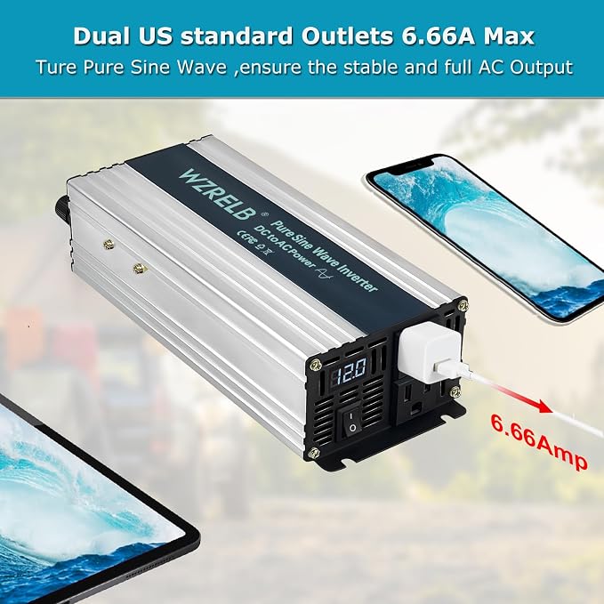 WZRELB 800W Pure Sine Wave Inverter 12V DC to 110V 120V AC Power Converter - Image 4