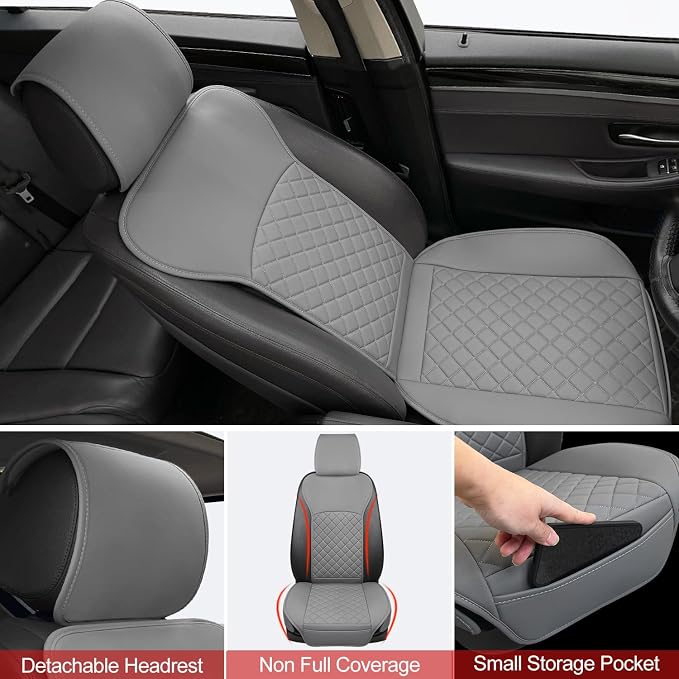 2 Pack Leather Front Seat Covers, Universal Sideless Car Seat Protectors - Image 4