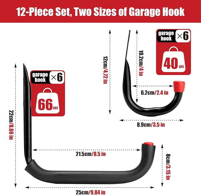 Sinoer 12 Pack Garage Hooks，9.8" & 3.5" Utility Storage Hook - Image 2