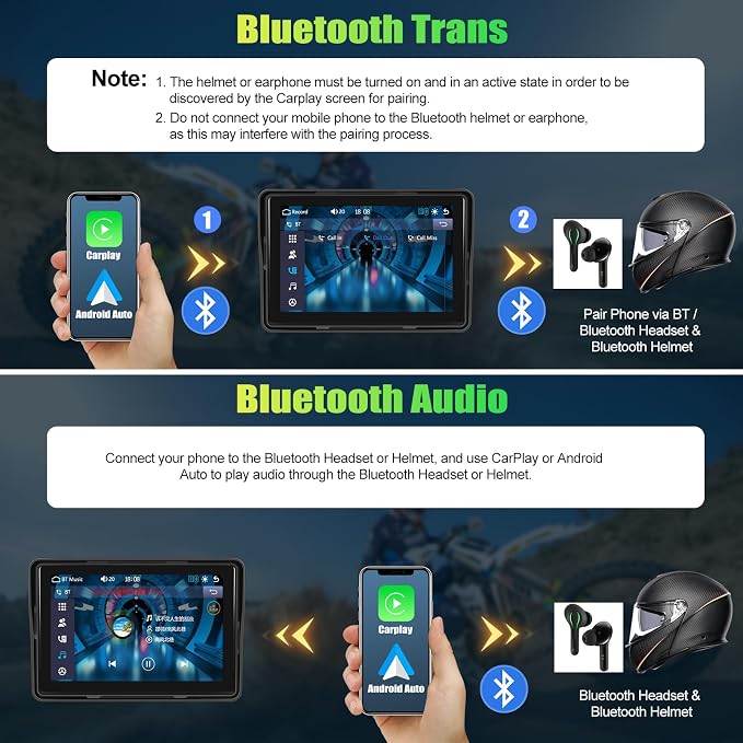 CAMECHO Motorcycle CarPlay Screen, Touch Screen Car Stereo Support Dual - Image 3