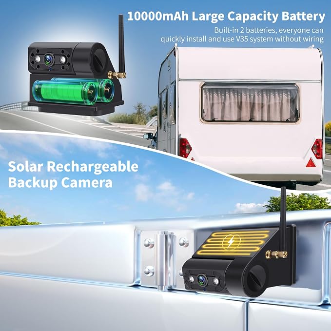 Solar Wireless Backup Camera Magnetic, 7 Inch Portable Installation RV Backup - Image 3