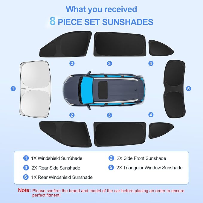8pcs Car Window Shades for Toyota Highlander 2020-2025 Accessories, Windshield - Image 4