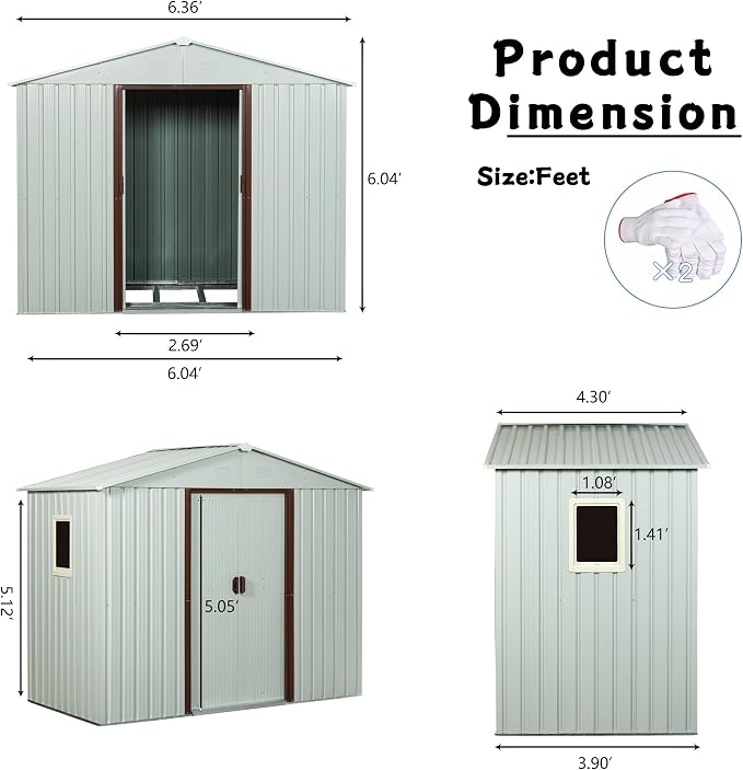 6x5 FT Outdoor Storage Shed, Metal Garden Shed - Image 5