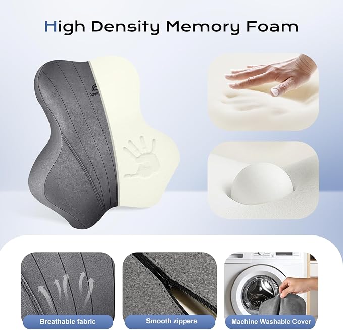 Coverado Car Lumbar Support Pillow and Car Neck Pillow Kit, Ergonomic Design - Image 4
