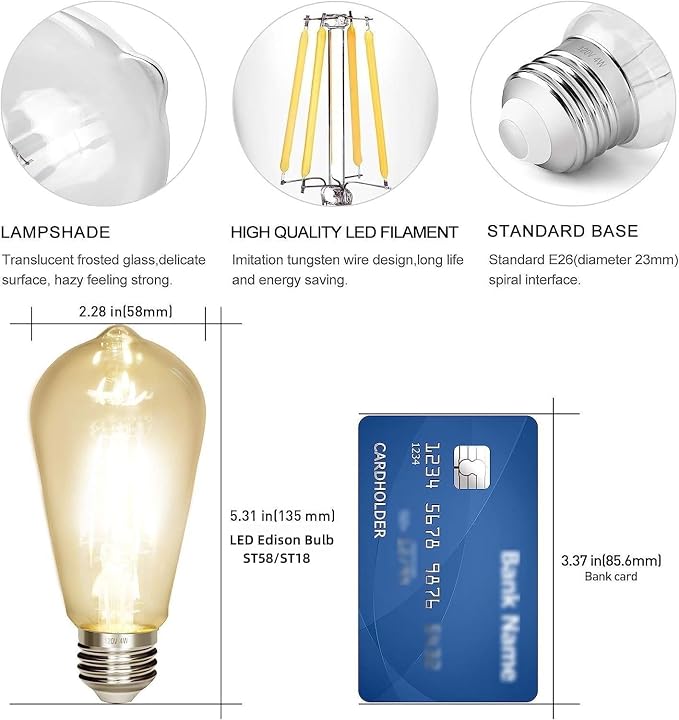 LED Edison Bulb, Antique 40W Vintage Bulb, E26 Non Dimmable Led Bulb 450 Lumens - Image 3