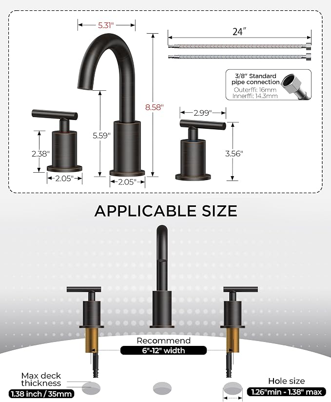 FORIOUS Oil Rubbed Bronze Bathroom Faucet 3 Hole, 8 Inch Widespread Bathroom - Image 9