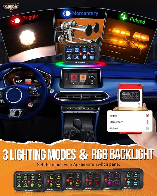 Auxbeam 8 Gang Switch Panel AR-820 Bluetooth RGB Switch Pod Automatic Dimmable - Image 2