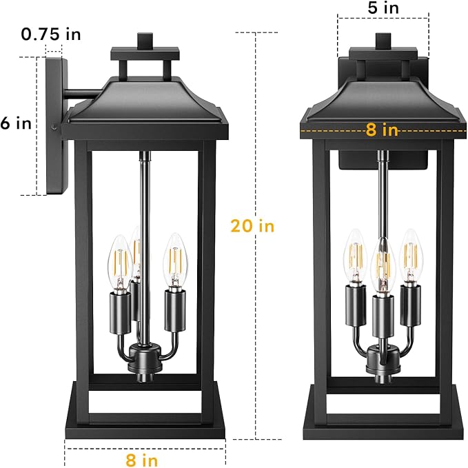 Large Outdoor Light 3-Light 20" Black Exterior Lighting Fixture, Modern Outside - Image 7