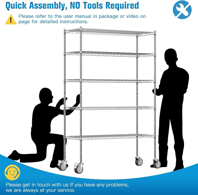 Wire Shelving with Wheels, 3000 Lbs Storage Shelves Heavy Duty, - Image 6