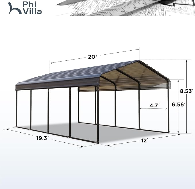 PHI VILLA 12 x 20 ft Carport Metal Carports - Image 6