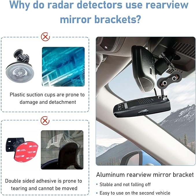 Radar Detector Mount, Rearview Mirror Rod Radar Mounting Bracket+Rearview - Image 6