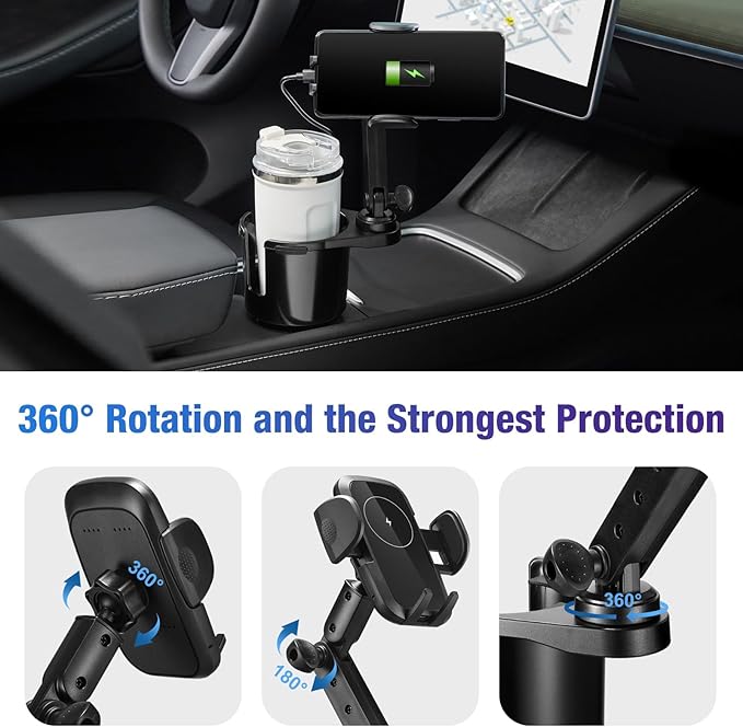 This Hill Cup Holder Phone Charger, 15W Fast Charging Auto Clamping, Phone - Image 3