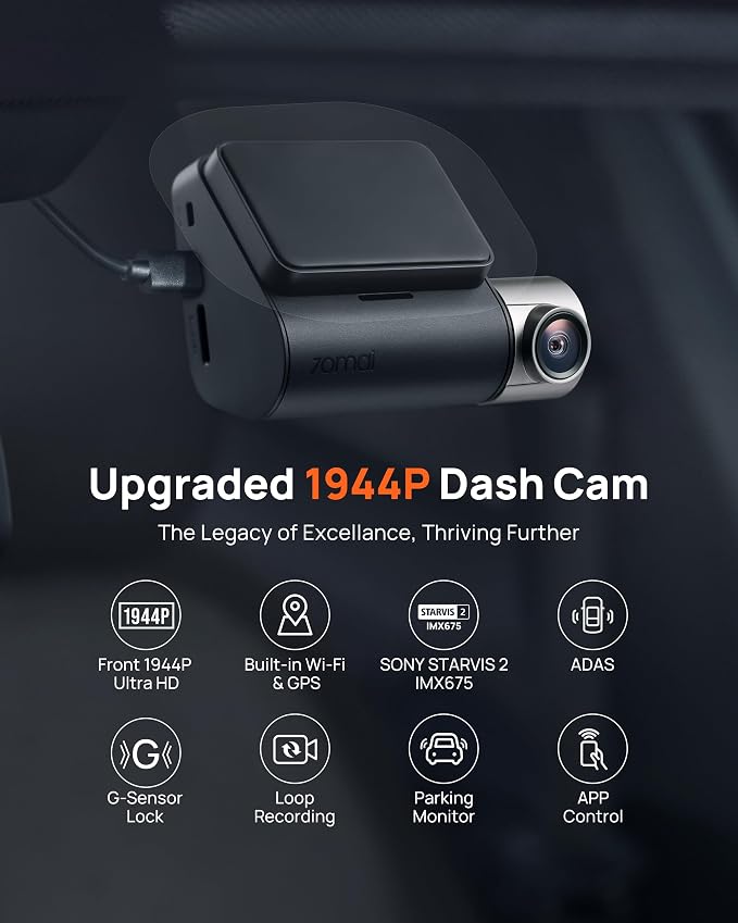 70mai Dash Cam Front and Rear A510, 1944P+1080P - Image 2