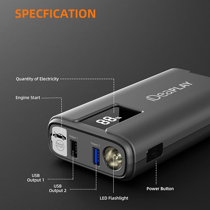 IDEAPLAY J10 Jump Starter, 2000A 12V Car Battery Jump Starter Portable - Image 6