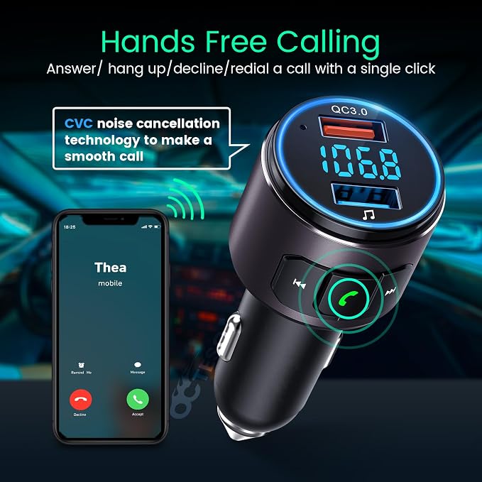 Upgraded V5.0 FM Transmitter for Car-Brown… - Image 5