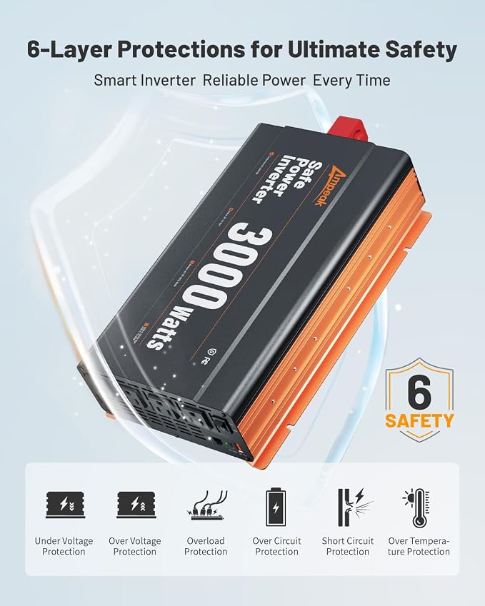 Ampeak 3000W Power Inverter, Inverter 12V to 110V Modified Sine Wave, High - Image 4