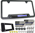 Police Thin Blue Line License Plate Frame- Patriotic Carbon Fiber Car Tag Holder by FBJTDQ
