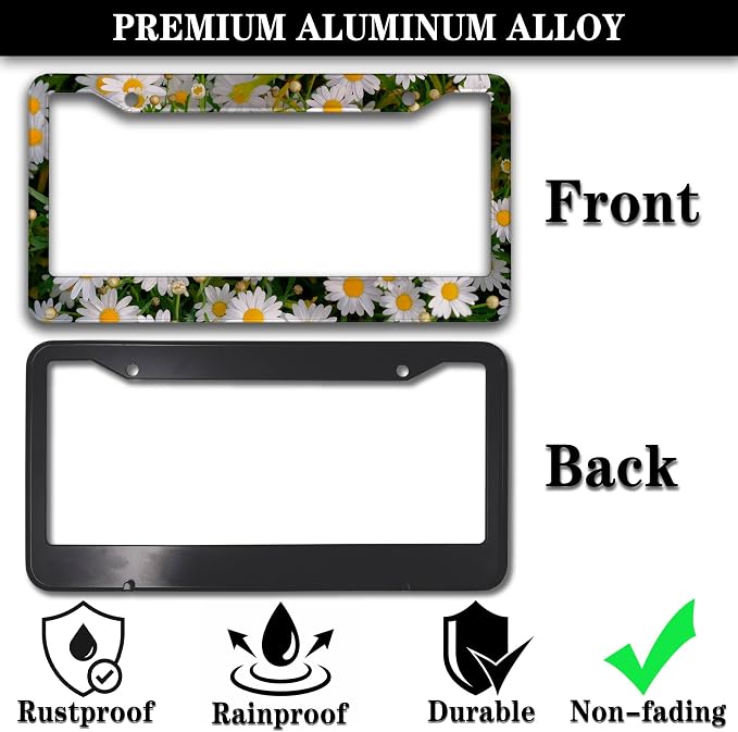 Fun License Plate Frame Cover Multicolor License Plate Frames Daisy Flower - Image 3